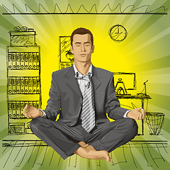 Image showing Vector Businessman in Lotus Pose Meditating