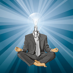 Image showing Vector Lamp Head Businessman in Lotus Pose Meditating