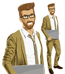 Image showing Vector Hipstar Man With Laptop in His Hands