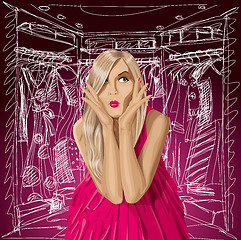 Image showing Vector Surprised Blonde in Pink Dress