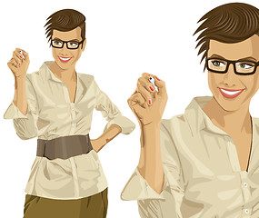 Image showing Vector Hipster Business Woman Writing Something