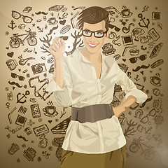 Image showing Vector Hipster Business Woman Writing Something