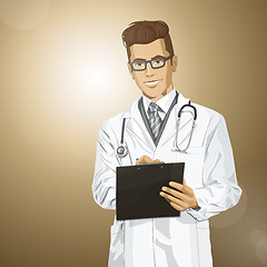 Image showing Vector Hipster Doctor Man With Clipboard