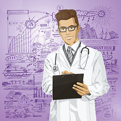 Image showing Vector Hipster Doctor Man With Clipboard