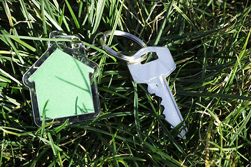 Image showing Shape of a house on grass and keys