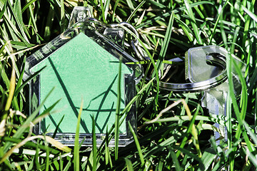 Image showing Shape of a house on grass and keys