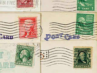 Image showing Antique postcards and cancelled stamps