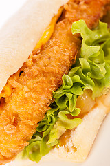 Image showing Burger with golden crumbed chicken breast