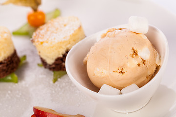 Image showing Gourmet coffee blanc mange with gooseberry