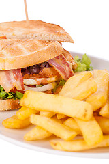 Image showing Club sandwich with potato French fries