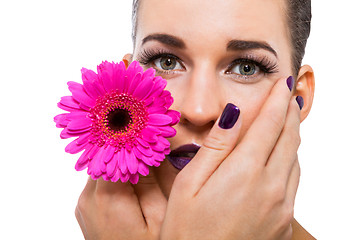 Image showing Beautiful woman in purple make-up