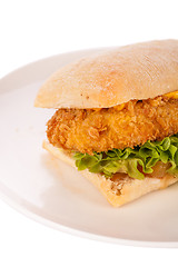 Image showing Burger with golden crumbed chicken breast