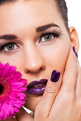 Image showing Beautiful woman in purple make-up