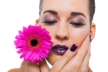 Image showing Beautiful woman in purple make-up