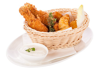 Image showing Crisp crunchy golden chicken legs and wings