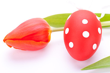 Image showing Colourful red Easter still life