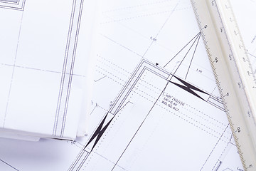 Image showing architect blueprints equipment objects workplace