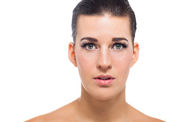 Image showing beautiful young woman with perfect skin and soft makeup