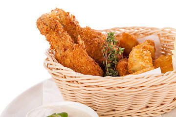 Image showing Crisp crunchy golden chicken legs and wings