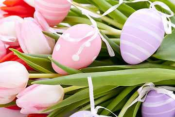 Image showing beautiful easter egg decoration colorfull eggs seasonal pastel 