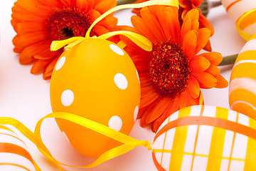 Image showing Colourful yellow decorated Easter eggs