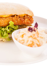 Image showing Burger with golden crumbed chicken breast