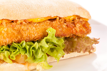 Image showing Burger with golden crumbed chicken breast