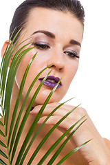 Image showing Beautiful woman in purple make-up