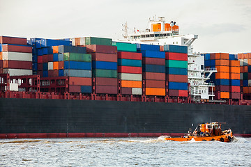 Image showing Fully laden container ship in port