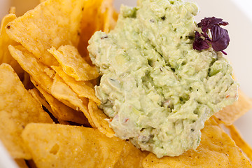 Image showing Crisp corn nachos with guacamole sauce