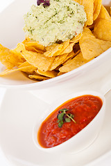 Image showing Crisp corn nachos with guacamole sauce