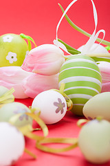 Image showing beautiful easter egg decoration colorfull eggs seasonal pastel 