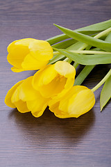 Image showing Bunch of cheerful yellow tulips