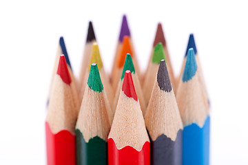 Image showing Bunch of colourful pencil crayons on white