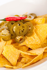 Image showing Nachos with cheese sauce and chilli pepperoni