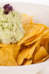 Image showing Crisp corn nachos with guacamole sauce