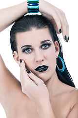 Image showing Beautiful woman in black glamour  makeup