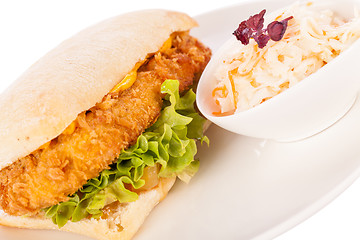 Image showing Burger with golden crumbed chicken breast