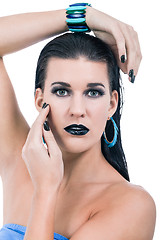 Image showing Beautiful woman in black glamour  makeup