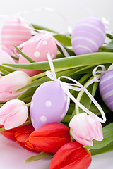 Image showing beautiful easter egg decoration colorfull eggs seasonal pastel 