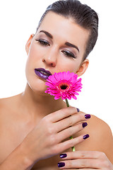 Image showing Beautiful woman in purple make-up