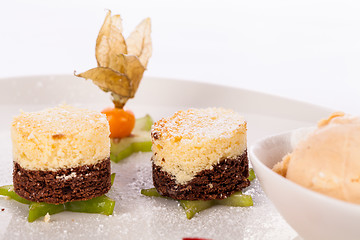 Image showing Gourmet coffee blanc mange with gooseberry