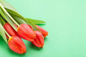 Image showing Beautiful fresh red tulips for a loved one