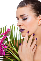 Image showing Beautiful woman in purple make-up