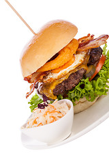 Image showing Delicious egg and bacon cheeseburger