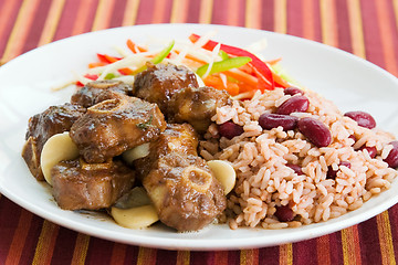 Image showing Oxtail Curry with Rice - Caribbean Style