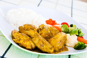 Image showing Curried Chicken with Rice and Vegetables - Jamaican Style