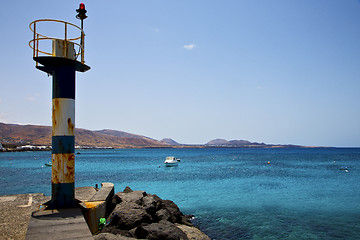 Image showing lighthouse and pier  arrecife teguise lanzarote spain