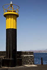 Image showing lighthouse and h   arrecife teguise lanzarote spain