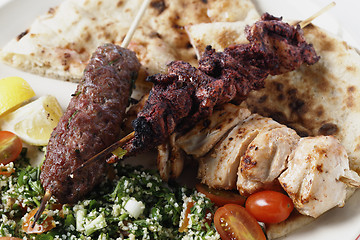 Image showing Middle Eastern barbecue meal